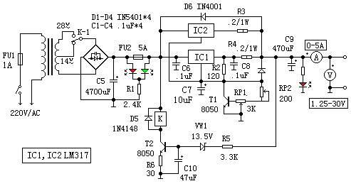 LM317可调稳压电源电路