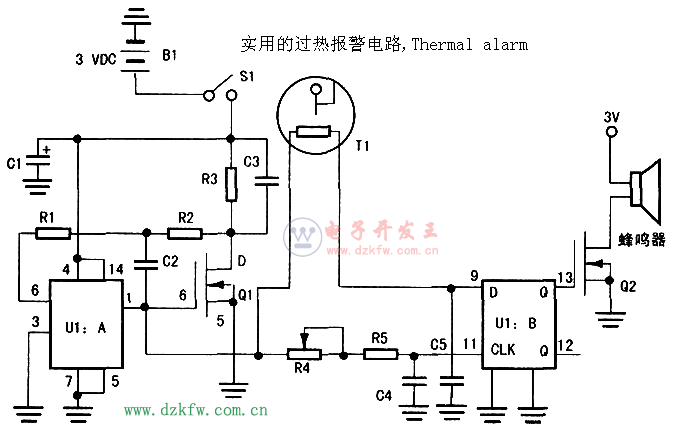 实用的过热报警电路,Thermal alarm