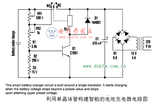利用单晶体管构建智能的电池充电器电路图