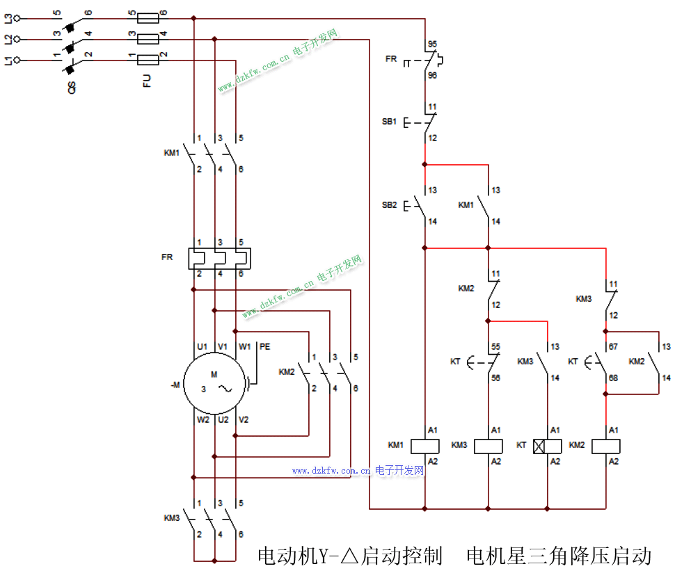 电动机Y-△启动控制,电动机星三角降压启动电路图