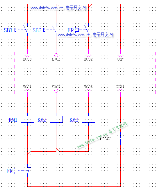 三菱PLC电动机Y-△启动控制(三菱FX-PLC)I/O接线图