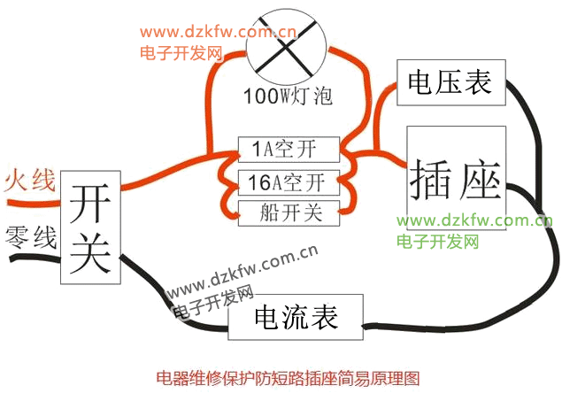 电器维修保护防短路插座简易原理图