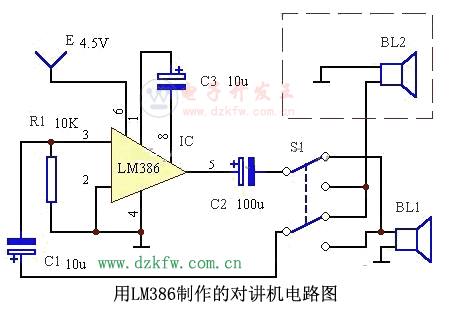 用LM386制作的对讲机电路图