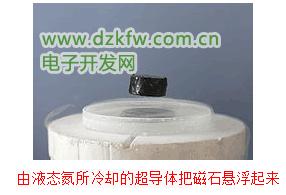 由液态氮所冷却的超导体把磁石悬浮起来